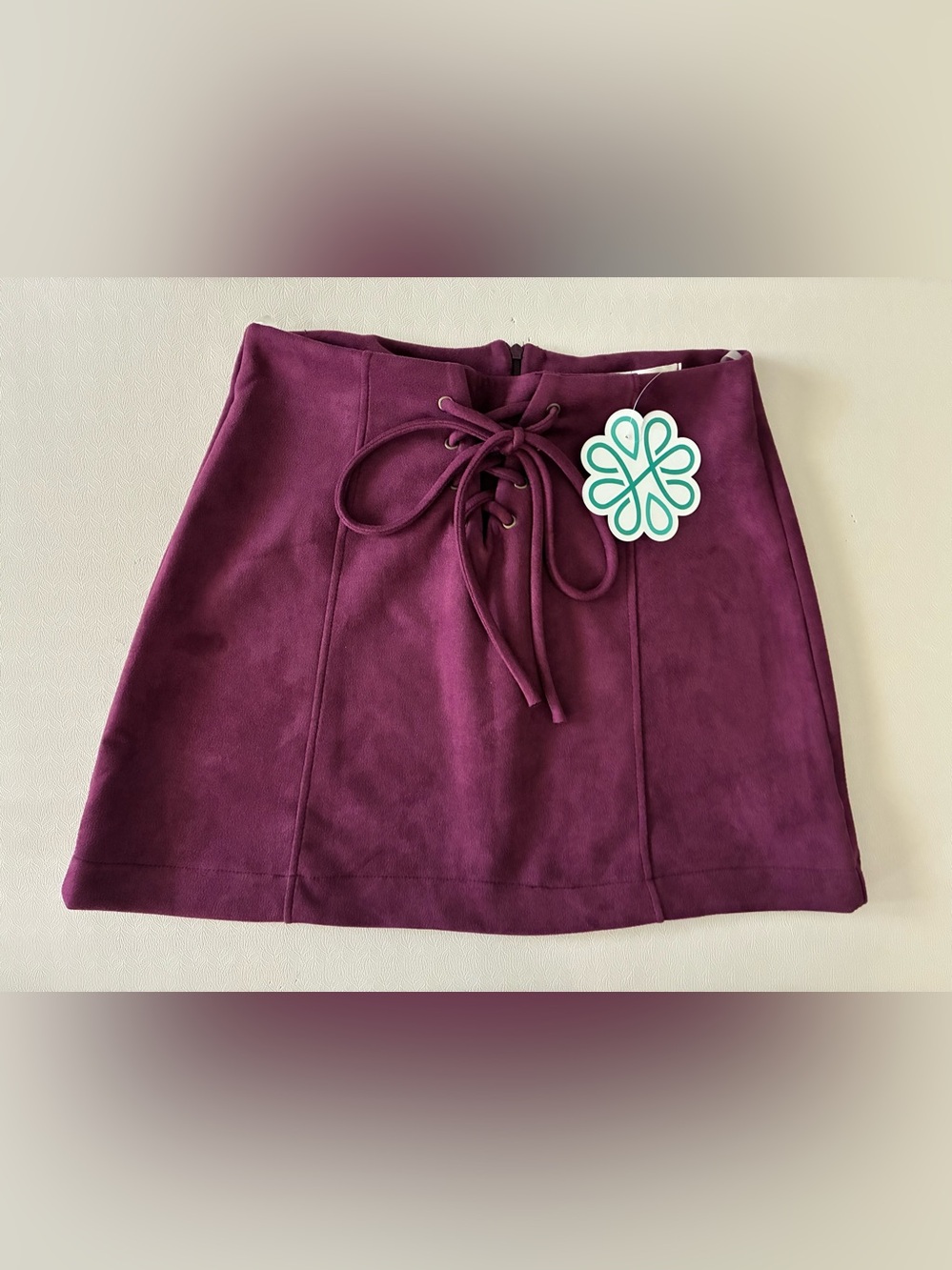 Newbury Kustom USA Look of Love Faux-suede Mini Skirt chic lace-up front.